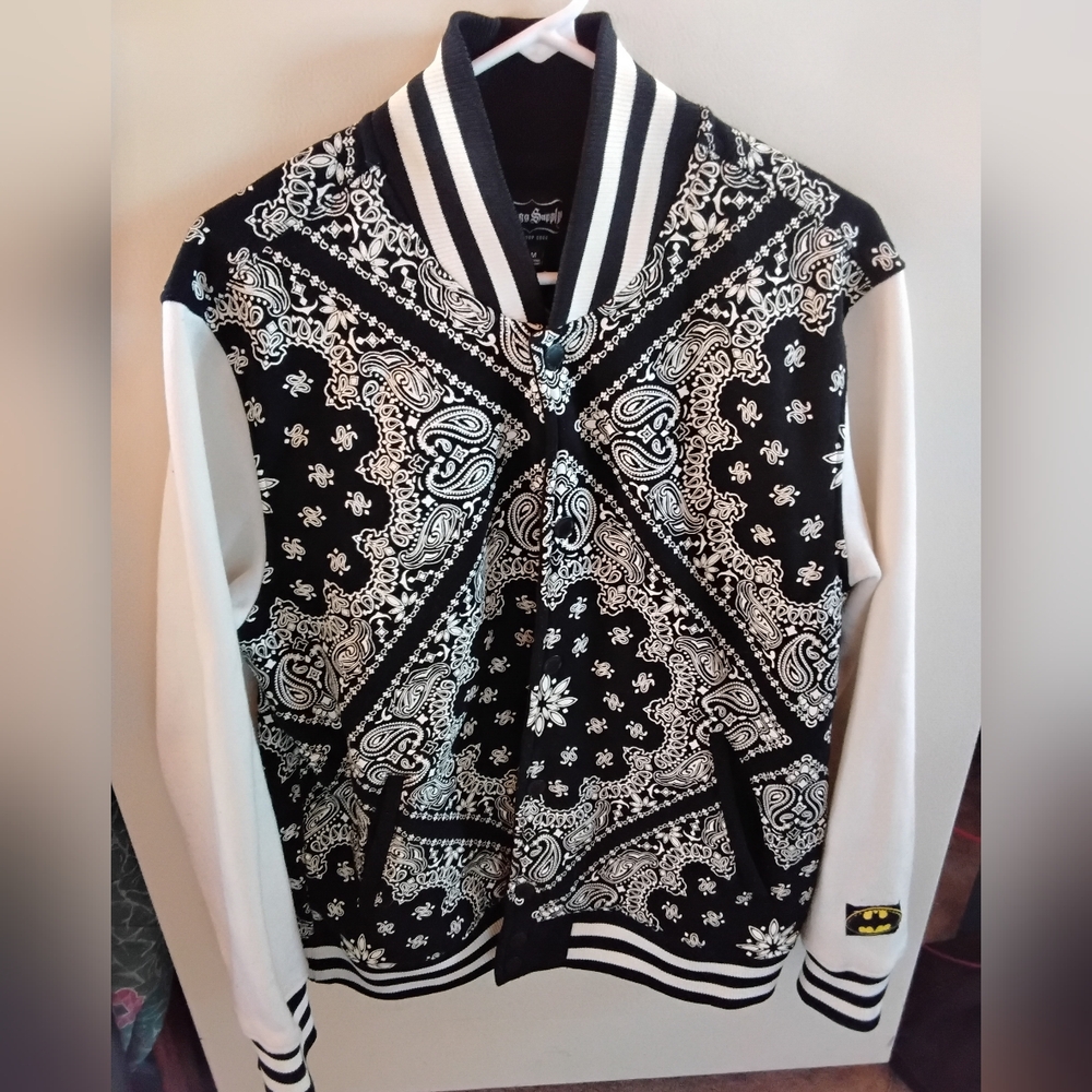 Dogg Supply by‎ Snoop Dogg Men's Paisley Fleece Varsity Jacket Size Medium Black